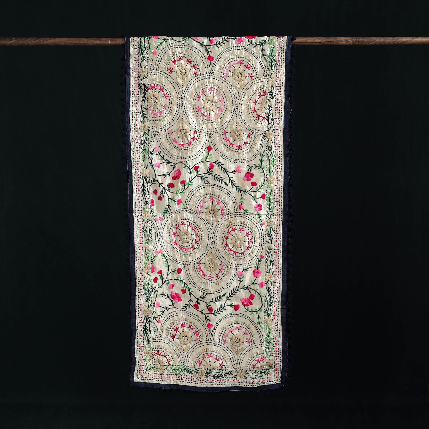 Ranihati Chanderi Silk Hand Embroidered Stole with Pom Pom 235