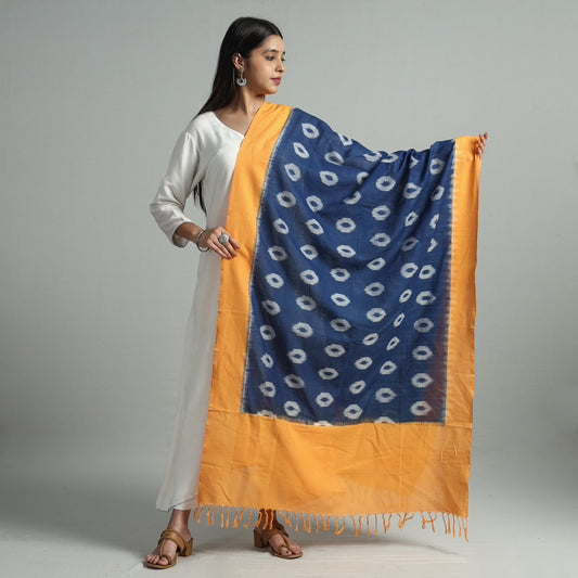 Blue - Pochampally Ikat Handloom Cotton Dupatta with Tassels 38