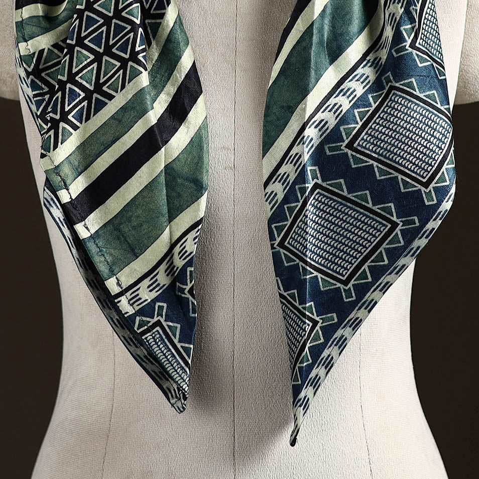 Ajrakh Hand Block Print Natural Dyed Modal Silk Brooch Scarf 08