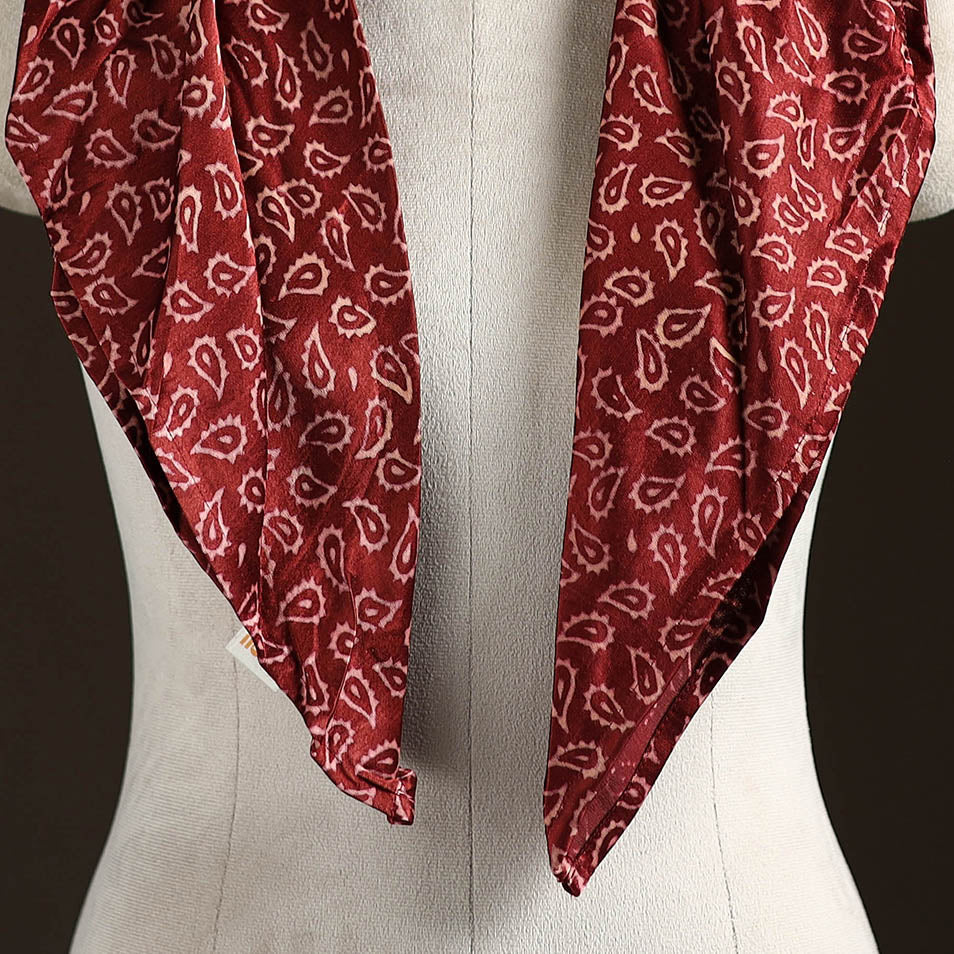 Ajrakh Hand Block Print Natural Dyed Modal Silk Brooch Scarf 09