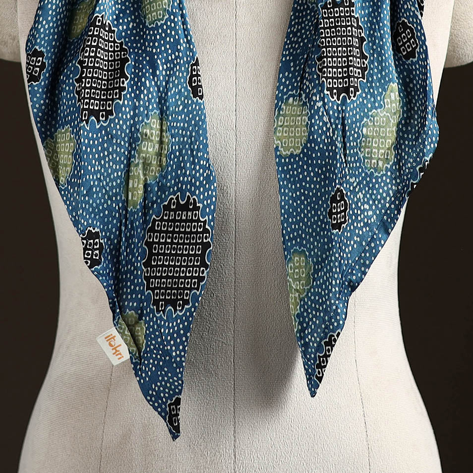 Ajrakh Hand Block Print Natural Dyed Modal Silk Brooch Scarf 10