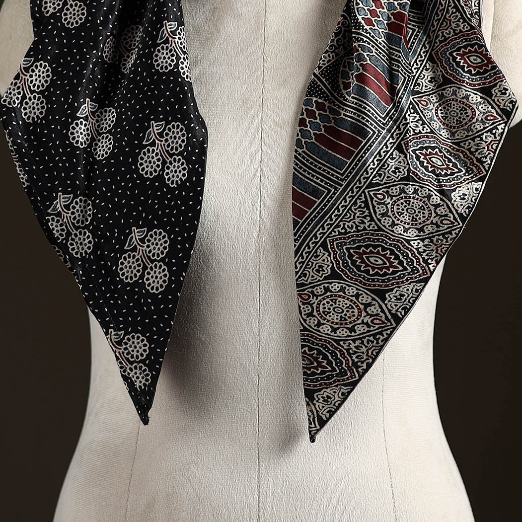 Ajrakh Hand Block Print Natural Dyed Modal Silk Brooch Scarf 12