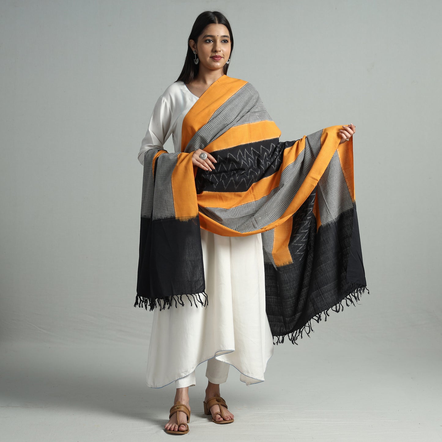 Multicolor - Pochampally Missing Ikat Handloom Cotton Dupatta with Tassels 41