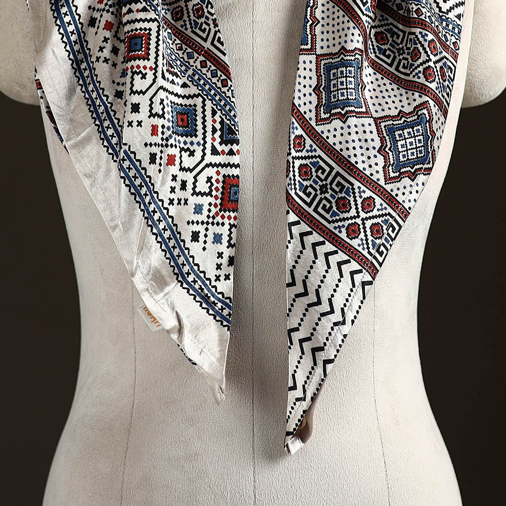 Ajrakh Hand Block Print Natural Dyed Modal Silk Brooch Scarf 20