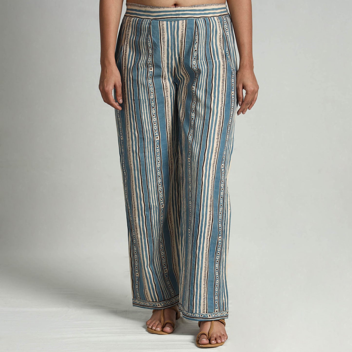 Light Blue - Kalamkari Printed Cotton Elasticated Palazzo