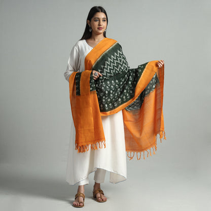 Green - Pochampally Missing Ikat Weave Cotton Handloom Dupatta 45