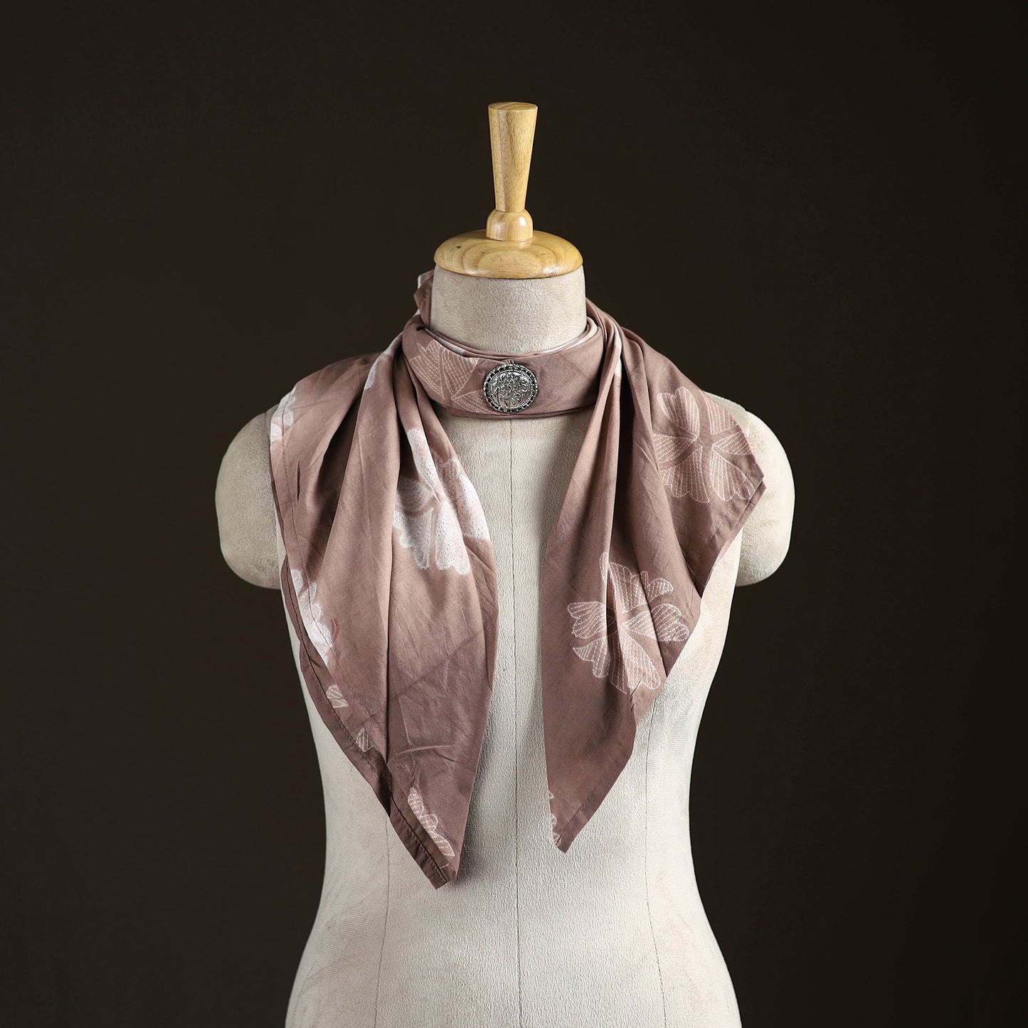 Shibori Tie-Dye Cotton Brooch Scarf 30
