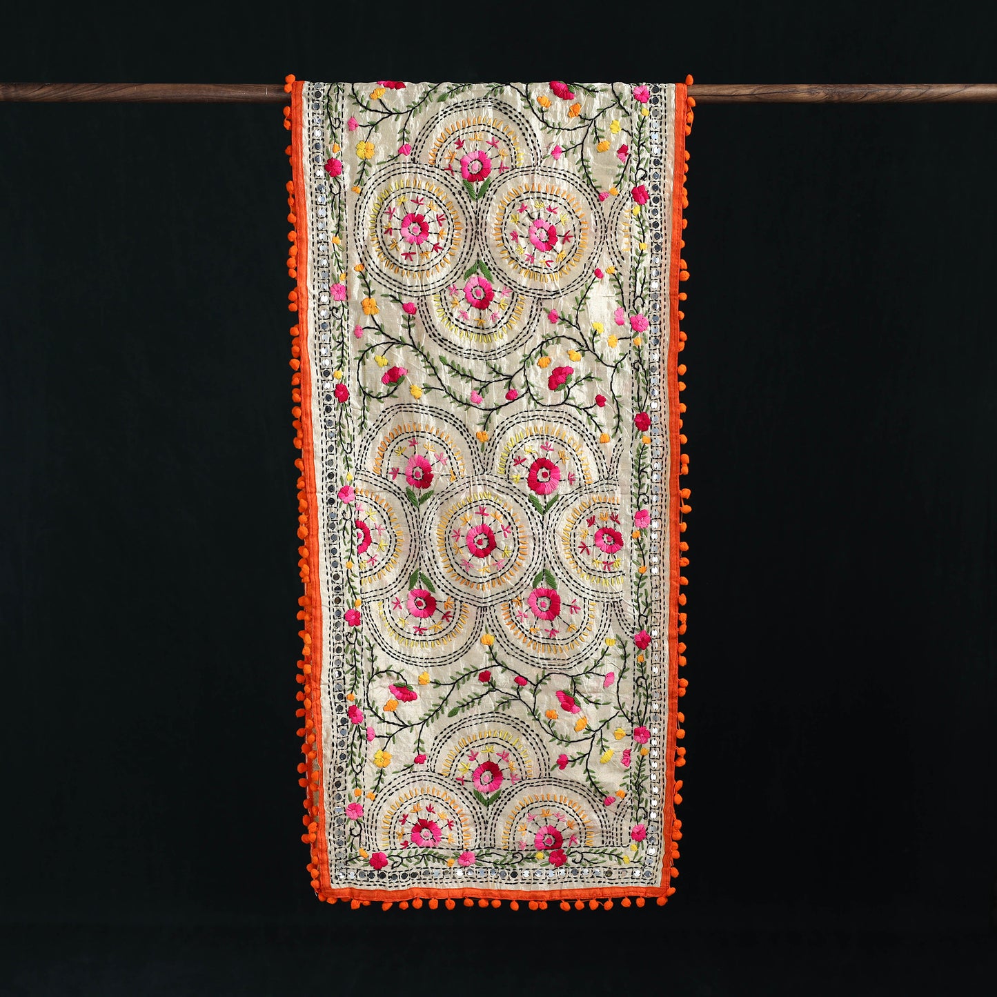 Ranihati Chanderi Silk Hand Embroidered Stole with Pom Pom 199