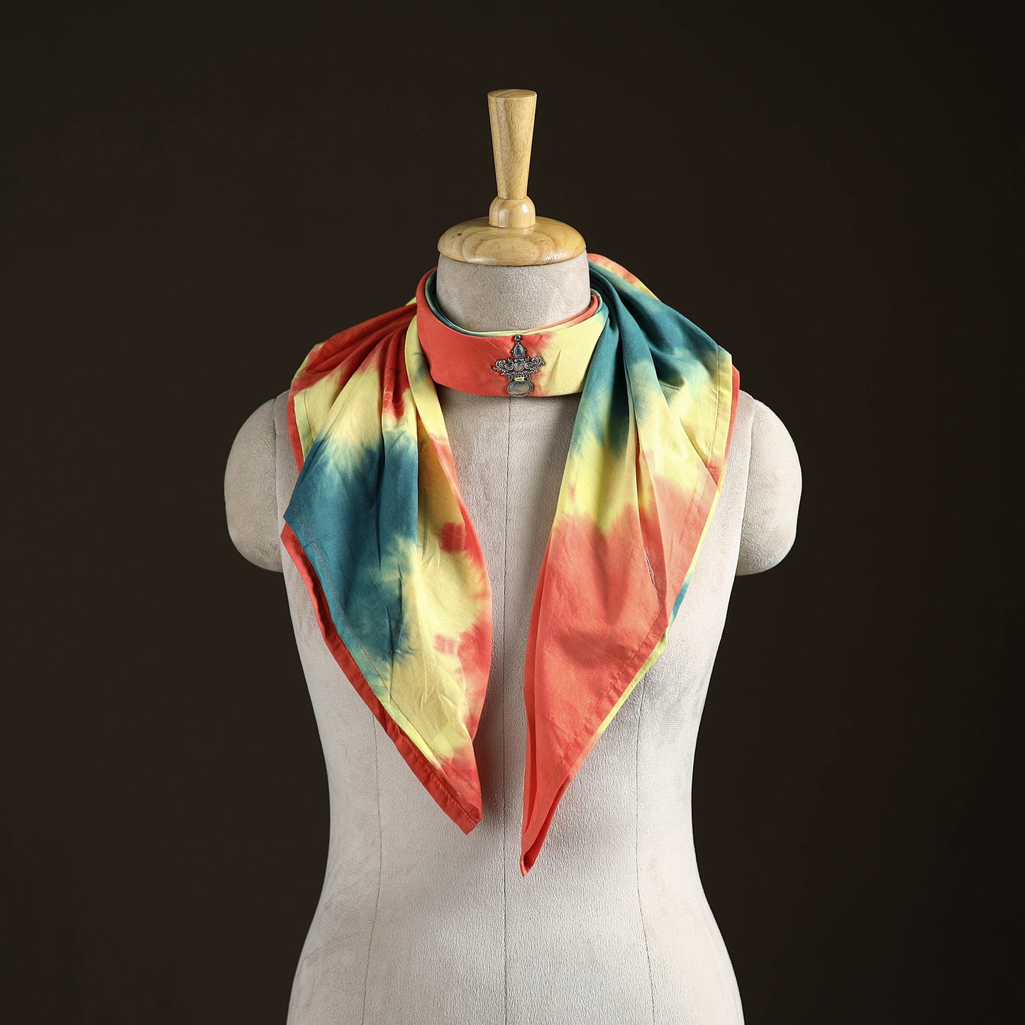 Shibori Tie-Dye Cotton Brooch Scarf 33