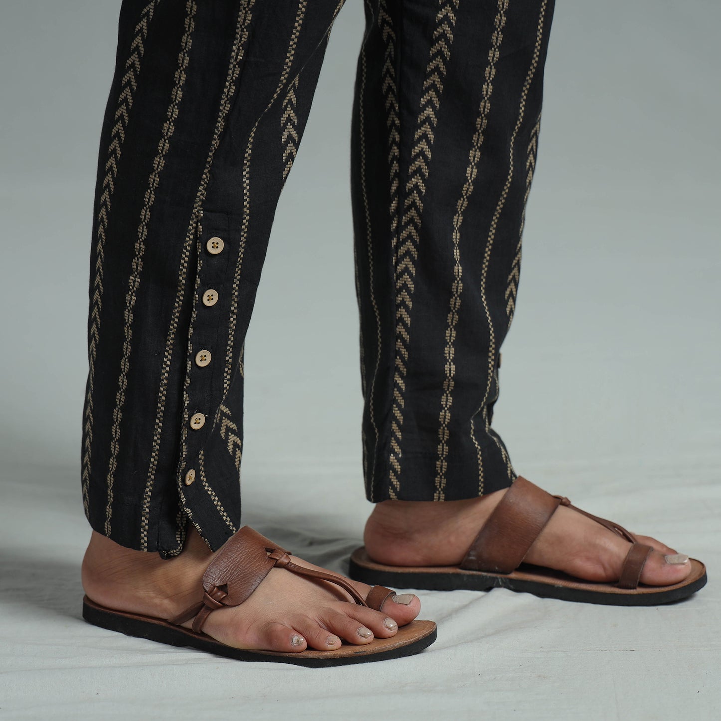 Black - Jacquard Weave Cotton Elasticated Pant 08