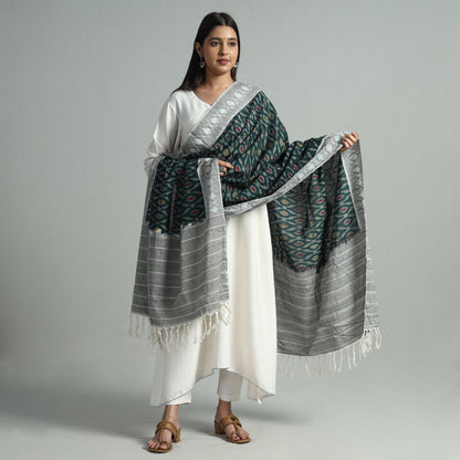 Green - Pochampally Ikat Weave Cotton Handloom Dupatta 48
