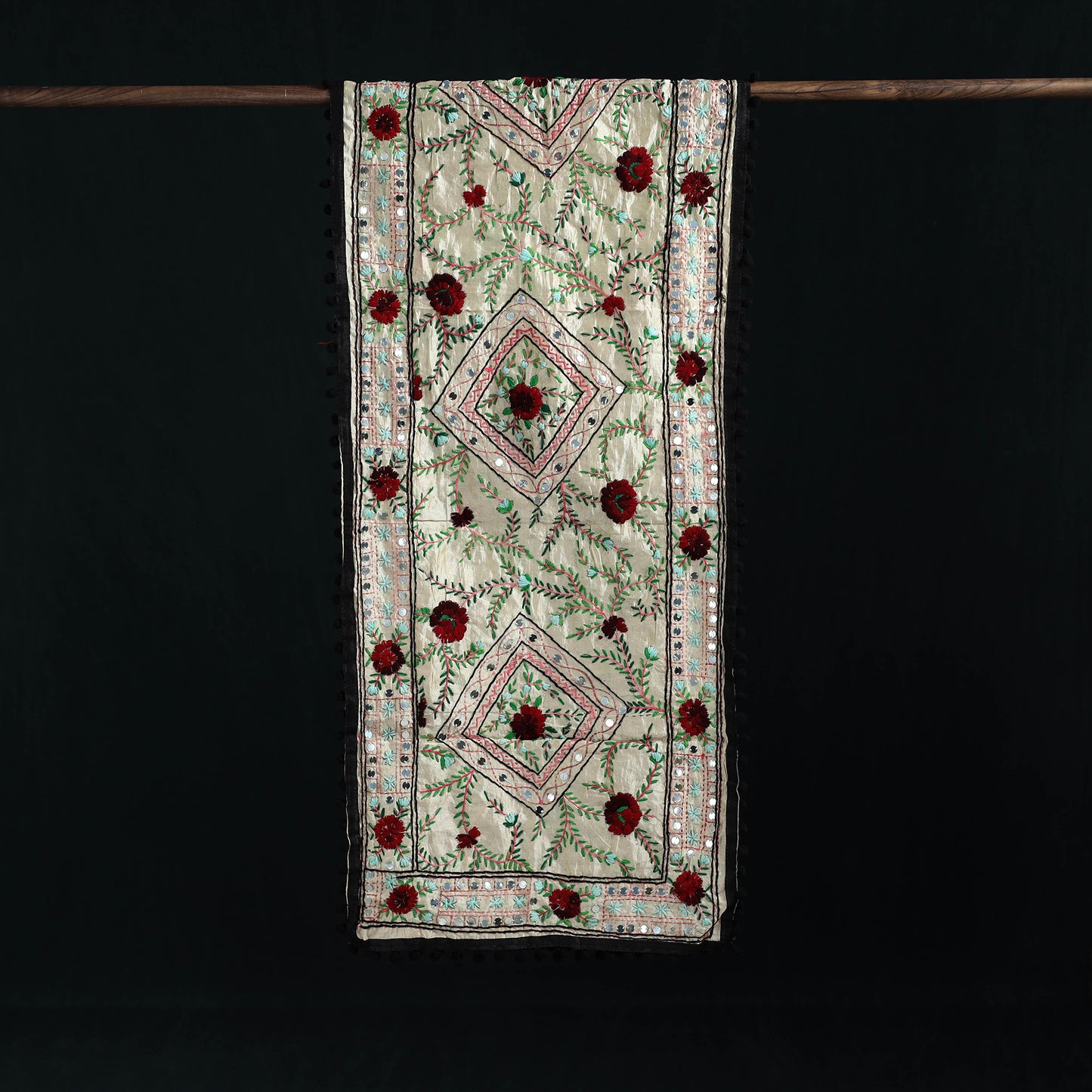 Ranihati Chanderi Silk Hand Embroidered Stole with Pom Pom 181