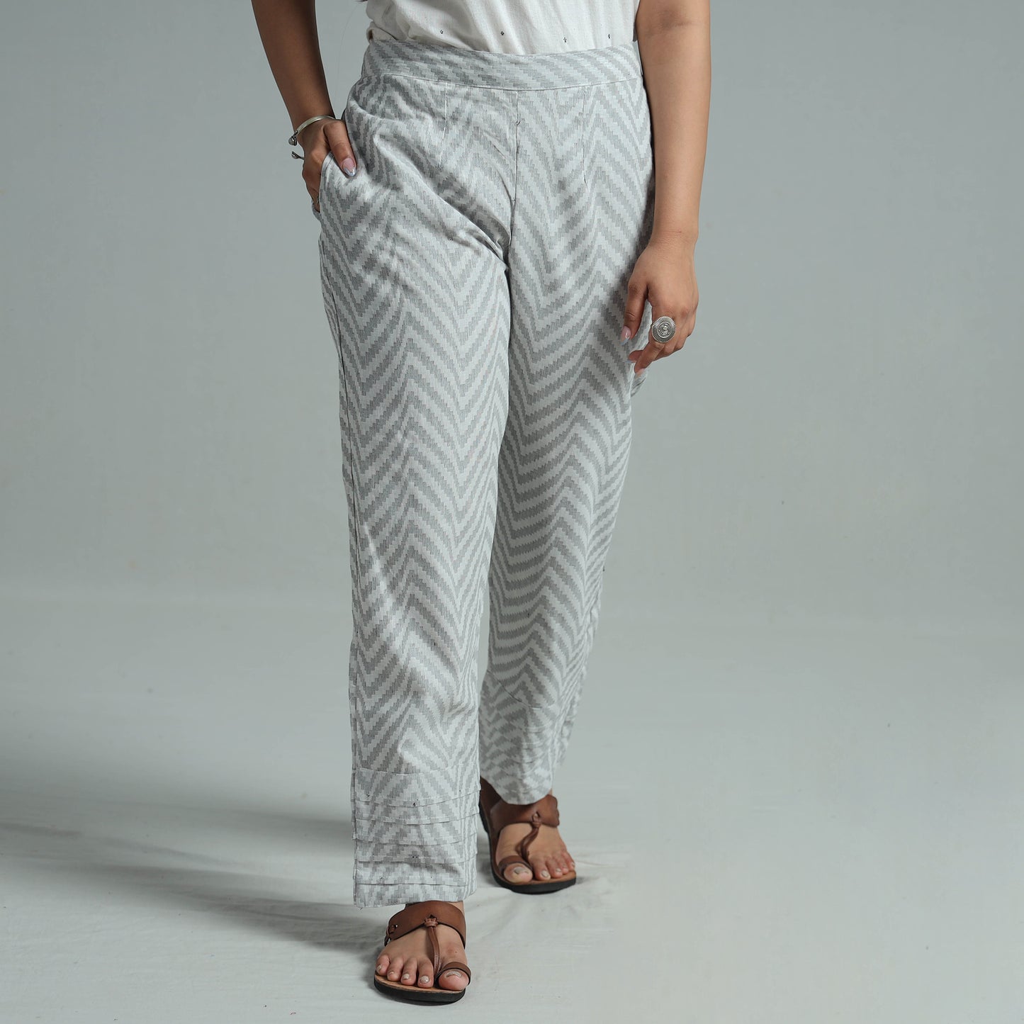 Grey - Jacquard Weave Cotton Elasticated Pant 06