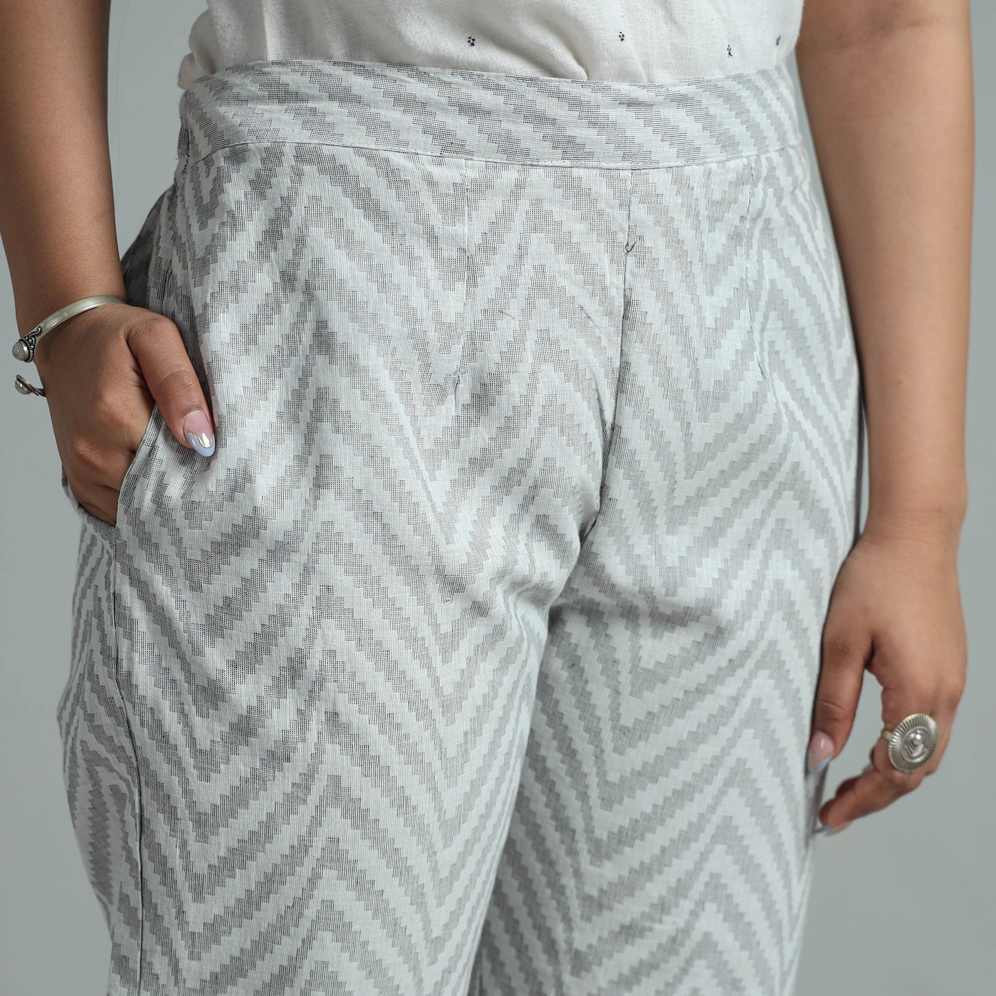 Grey - Jacquard Weave Cotton Elasticated Pant 06