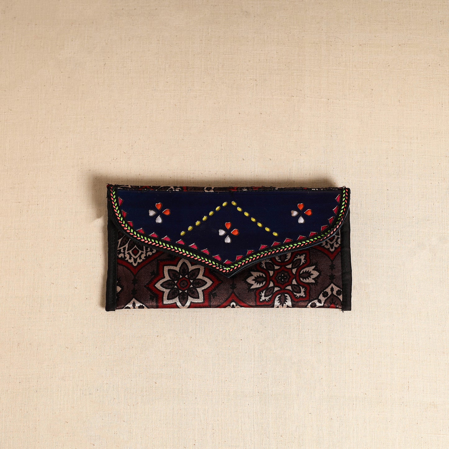 Traditional Kutch Mashru Silk Leather Flap Clutch / Wallet 113