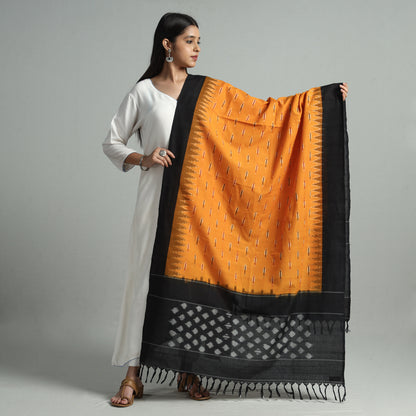 Orange - Pochampally Ikat Weave Cotton Handloom Dupatta 50