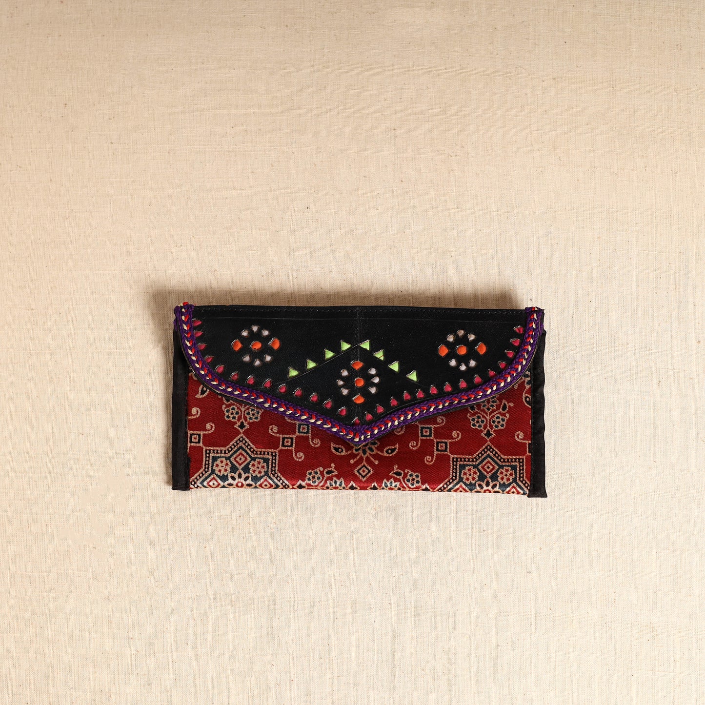 Traditional Kutch Mashru Silk Leather Flap Clutch / Wallet 109