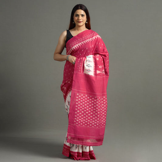 Pink - Pochampally Ikat Weave Handloom Cotton Saree 10