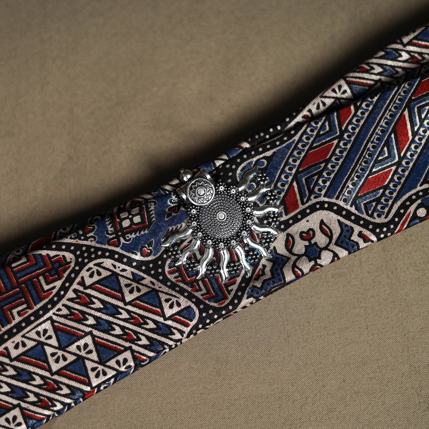 Ajrakh Hand Block Print Natural Dyed Modal Silk Brooch Scarf 13