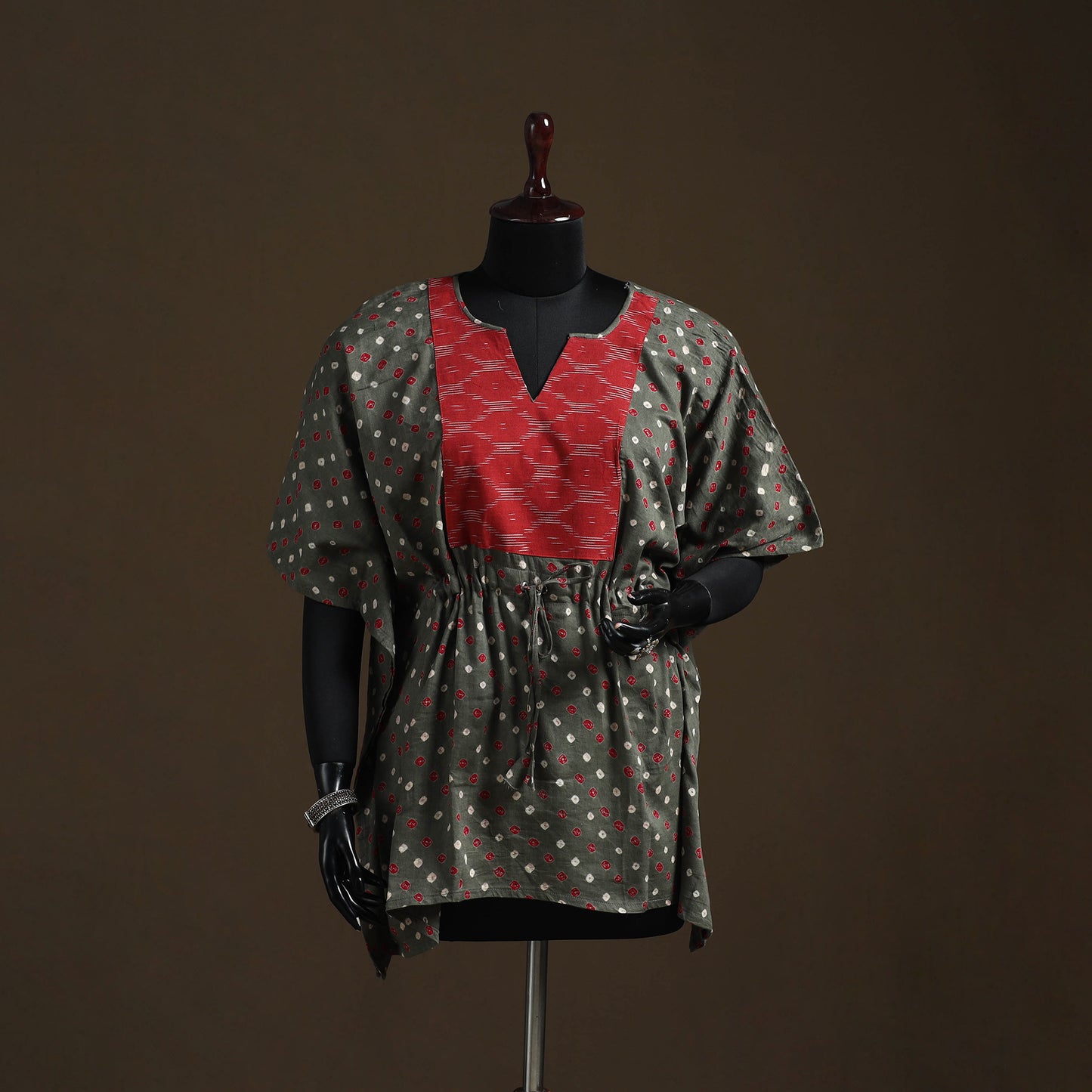 Bandhani Tie-Dye Patchwork Cotton Kaftan (Short) 19