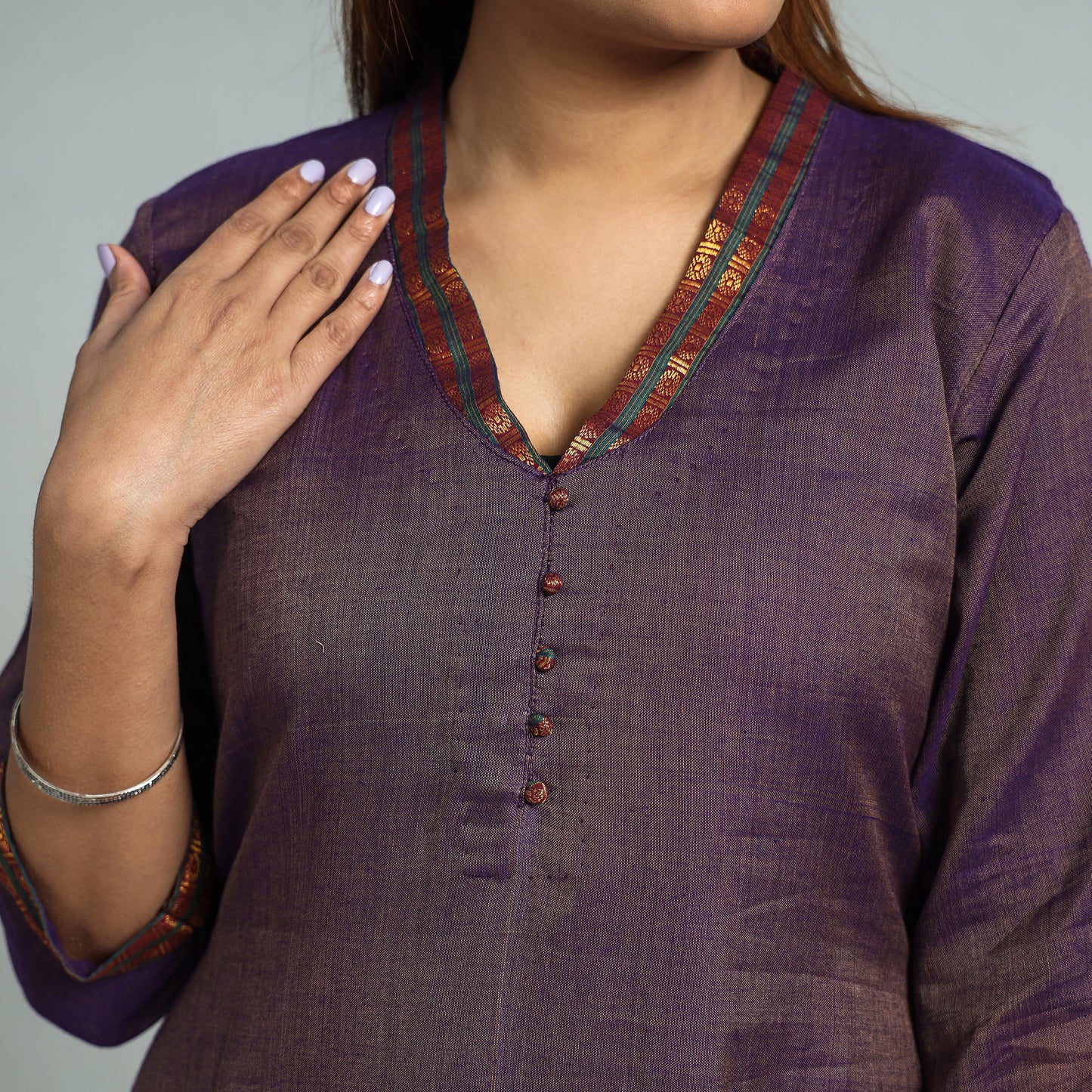 Purple - Dharwad Cotton Kurta with Palazzo & Dupatta Set