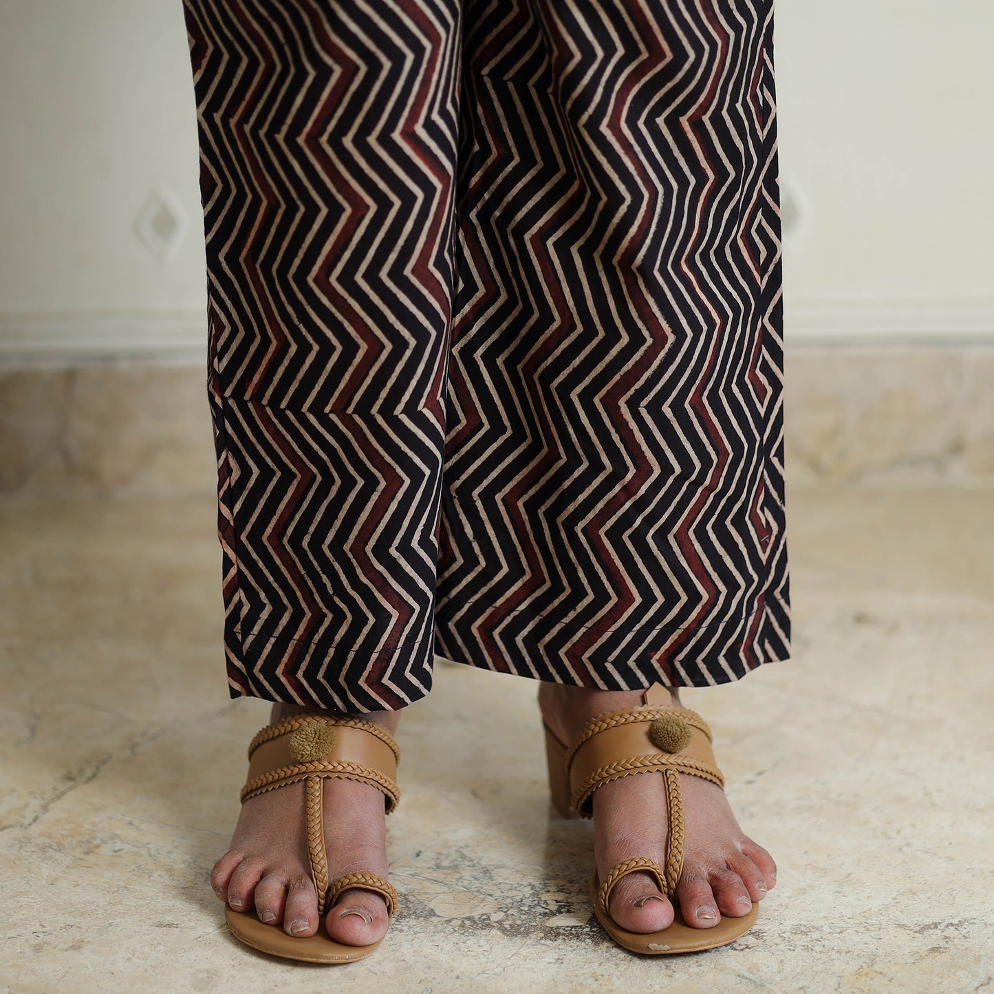 Black - Ajrakh Block Printed Cotton Kurta with Palazzo & Dupatta Set