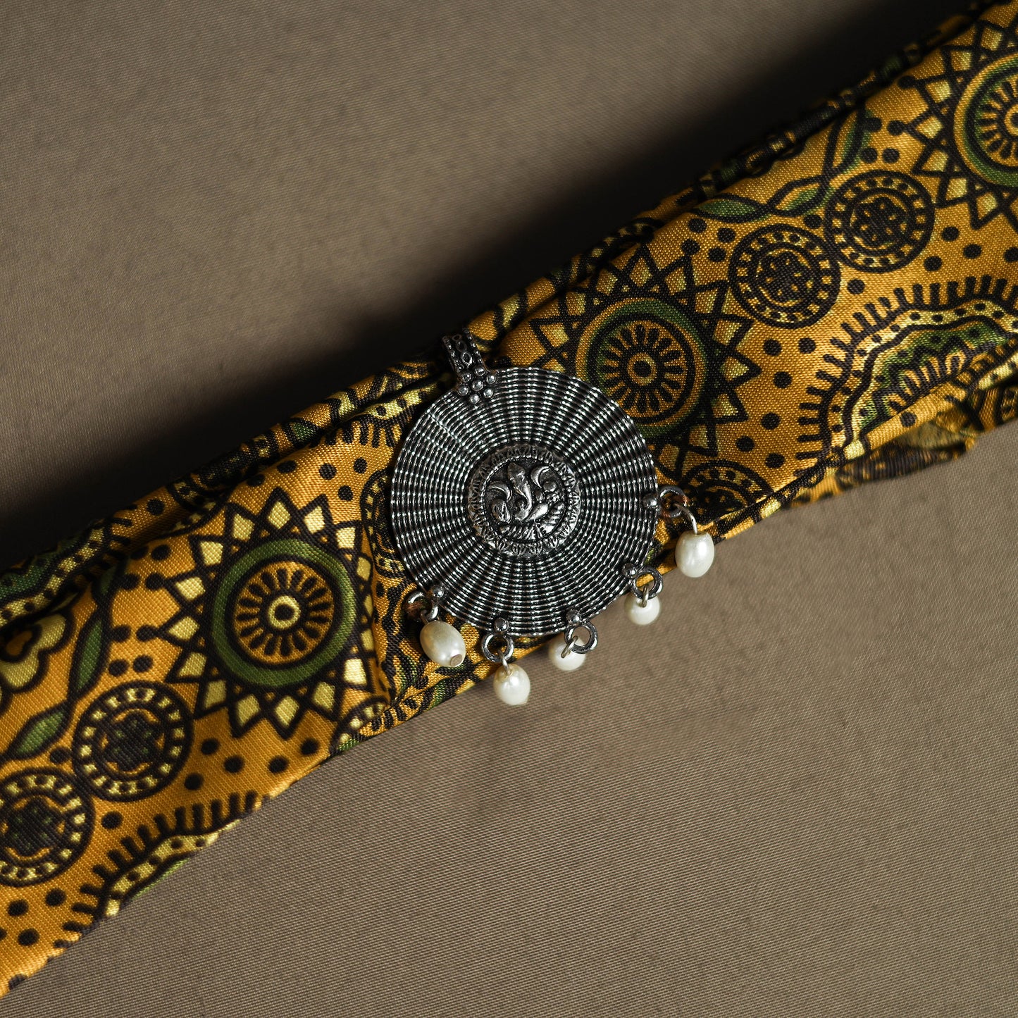 Ajrakh Hand Block Print Natural Dyed Modal Silk Brooch Scarf 19