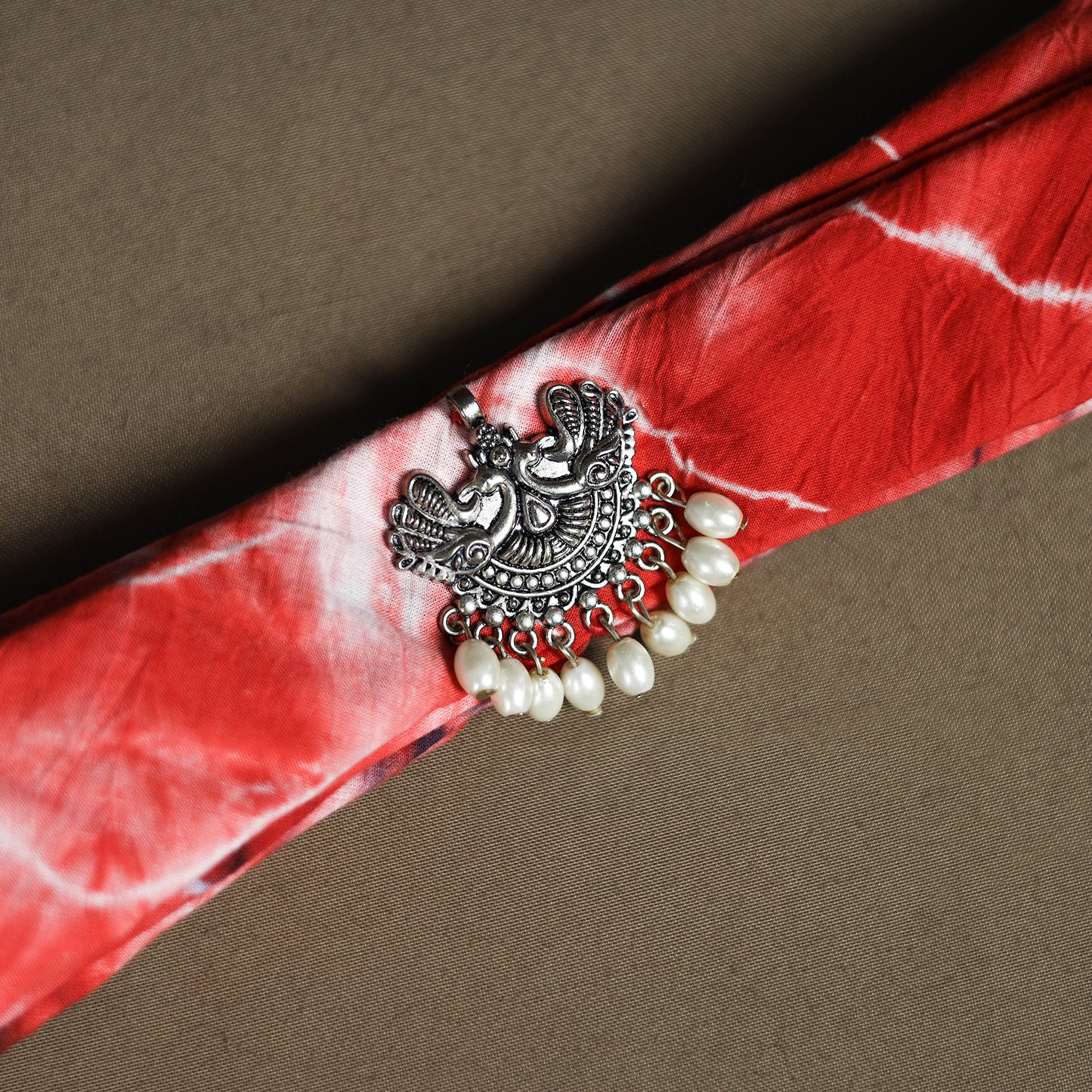 Shibori Tie-Dye Cotton Brooch Scarf 24