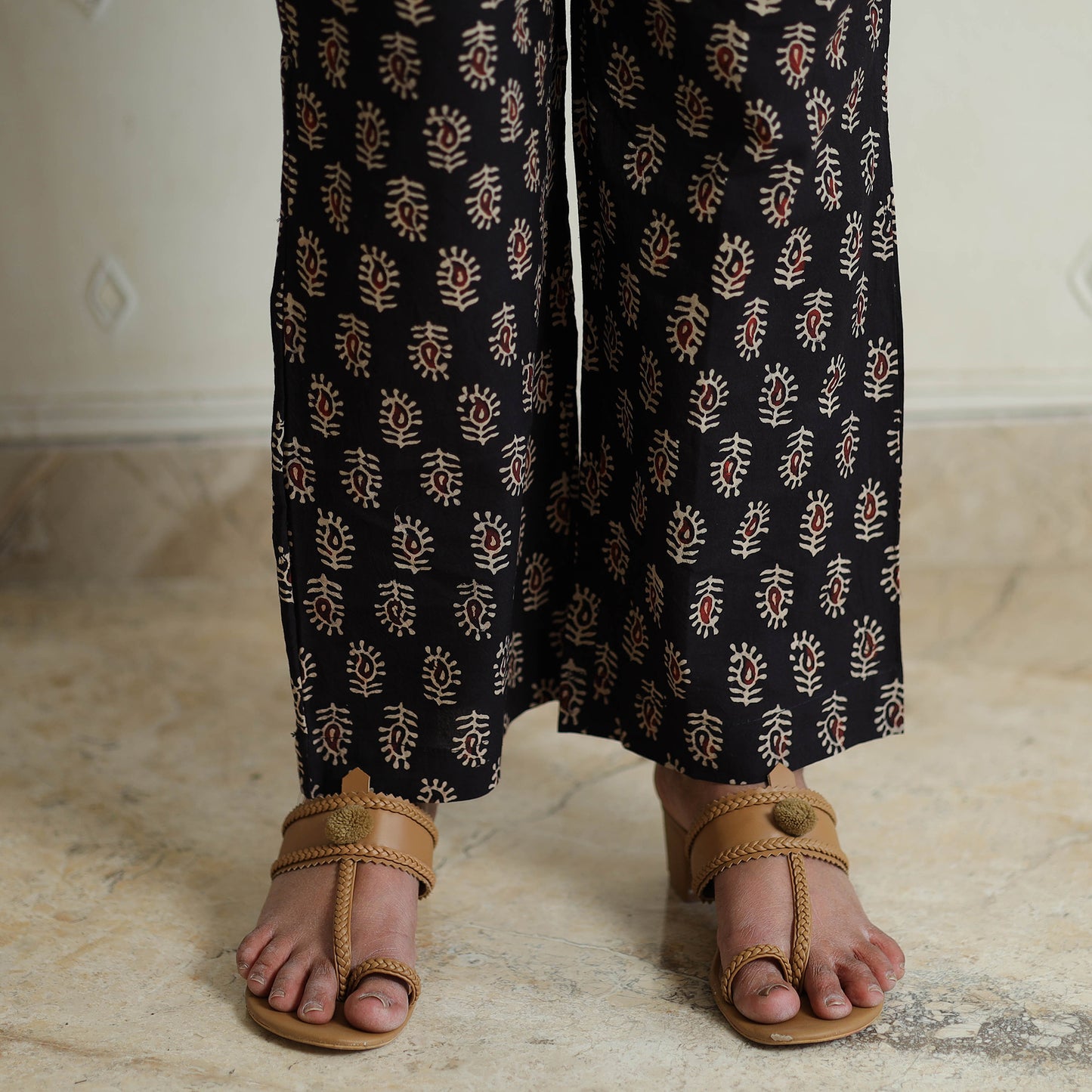Ajrakh Block Printed Cotton Kurta with Palazzo & Dupatta Set