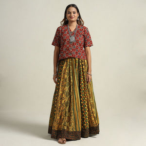 Ajrakh Block Printed 24 Kali Patchwork Cotton Long Skirt 80