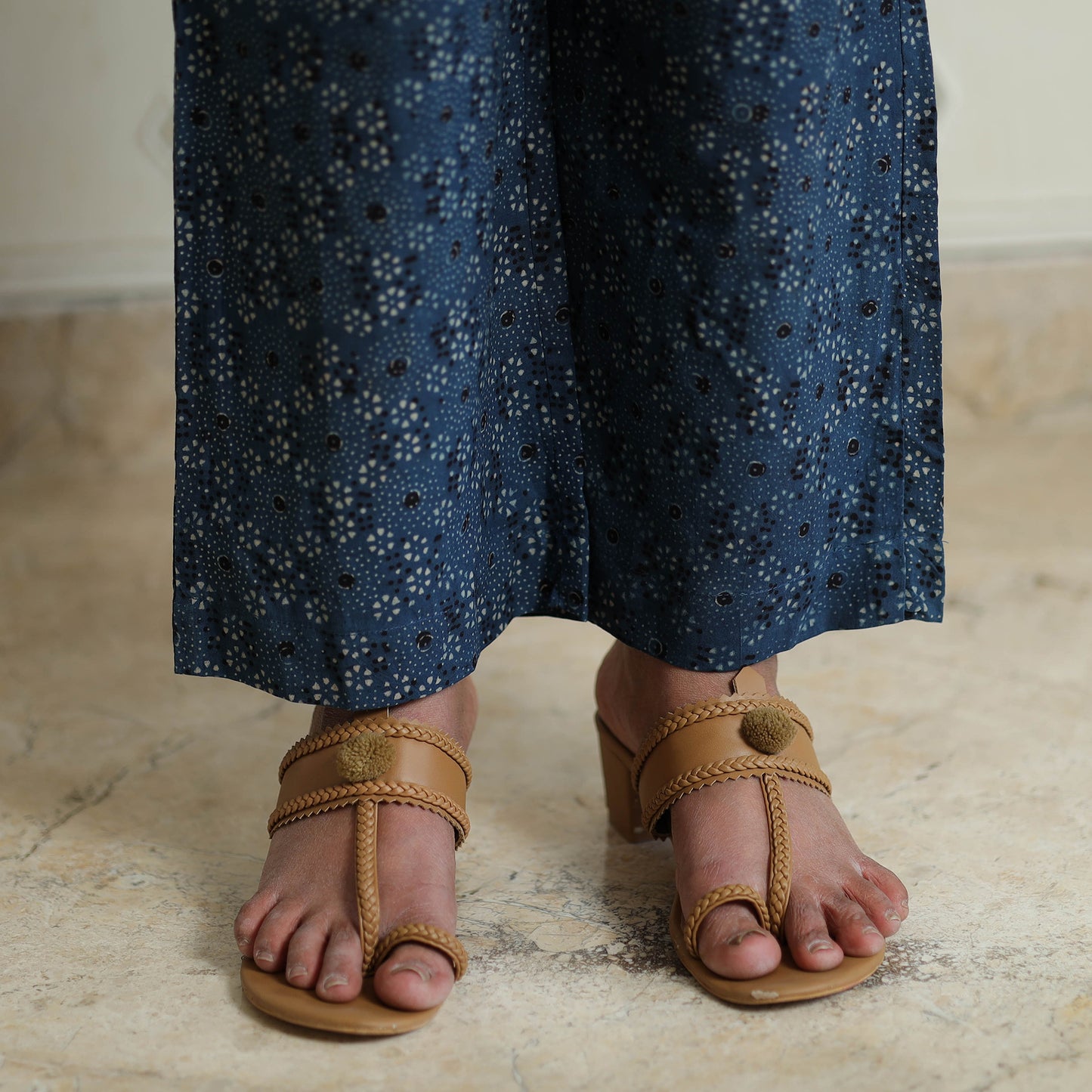 Blue - Ajrakh Block Printed Cotton Kurta with Palazzo & Dupatta Set