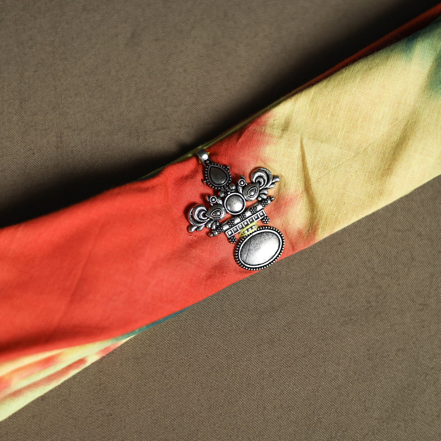 Shibori Tie-Dye Cotton Brooch Scarf 33