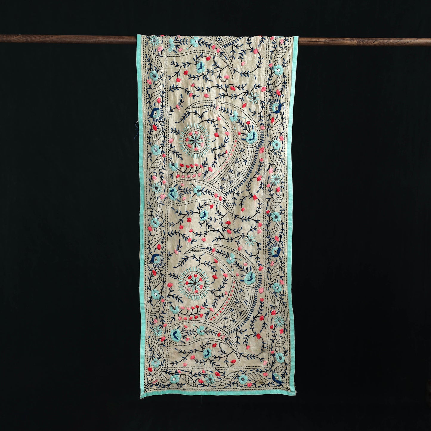Beige - Ranihati Chanderi Silk Hand Embroidered Stole 140