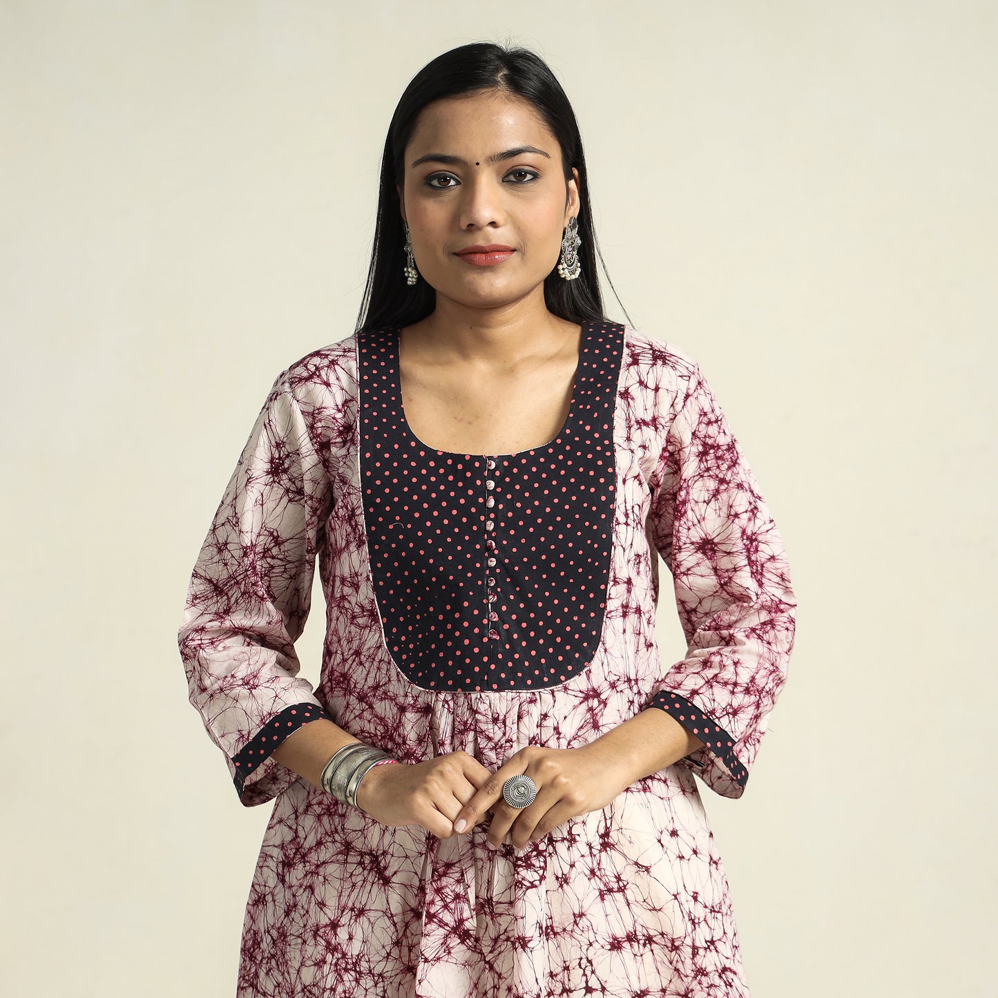 Purple - Kutch Batik Printed Cotton A-Line Kurta