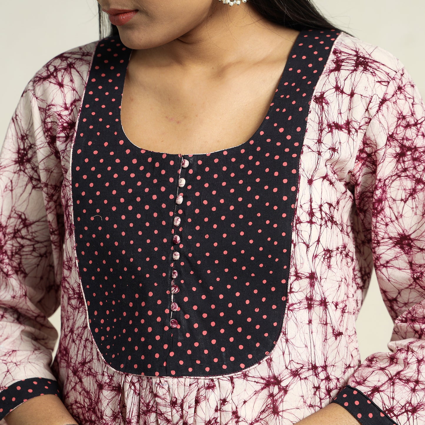 Purple - Kutch Batik Printed Cotton A-Line Kurta