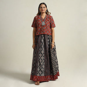 Ajrakh Block Printed 24 Kali Patchwork Cotton Long Skirt 84