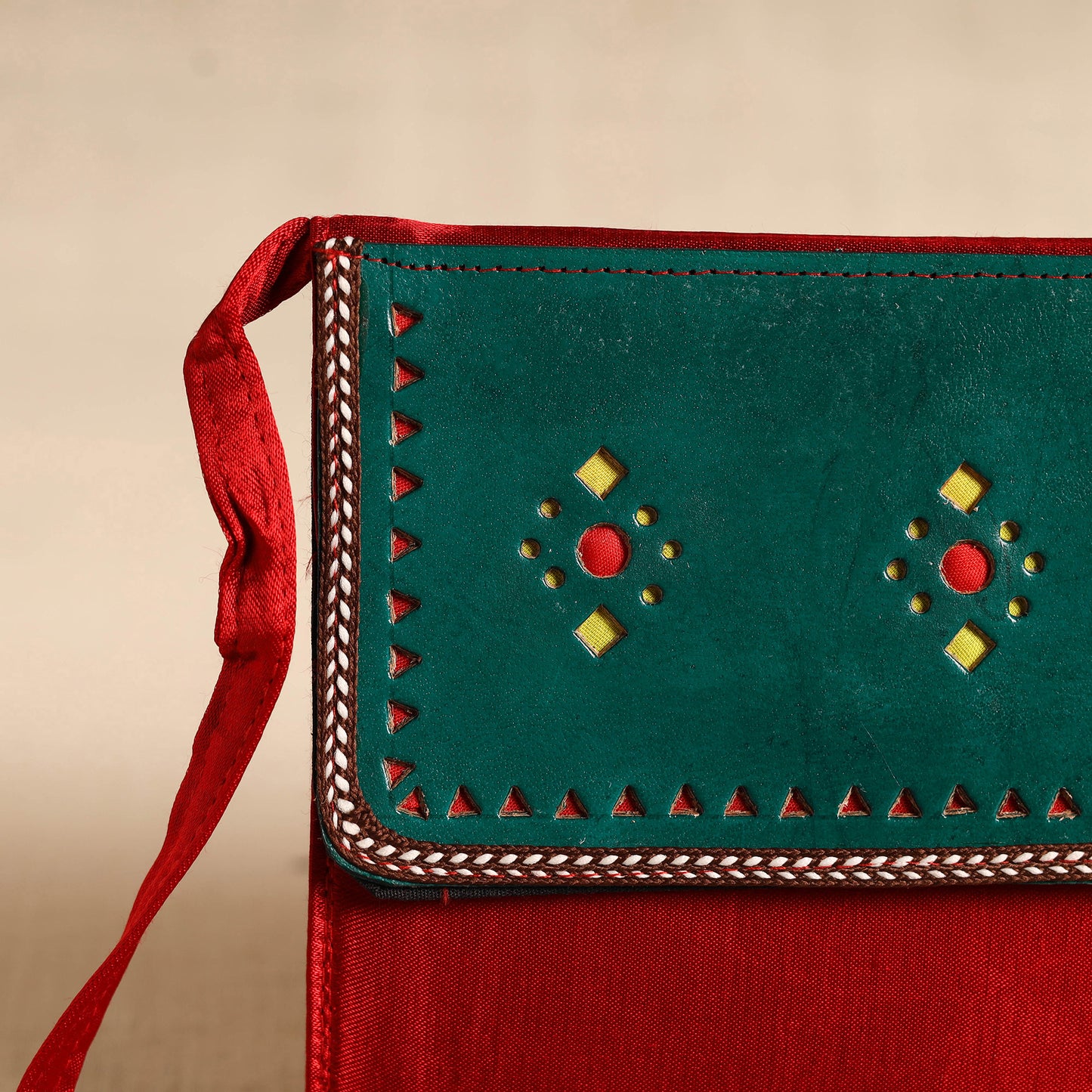 Traditional Kutch Mashru Silk Leather Flap Sling Bag 21