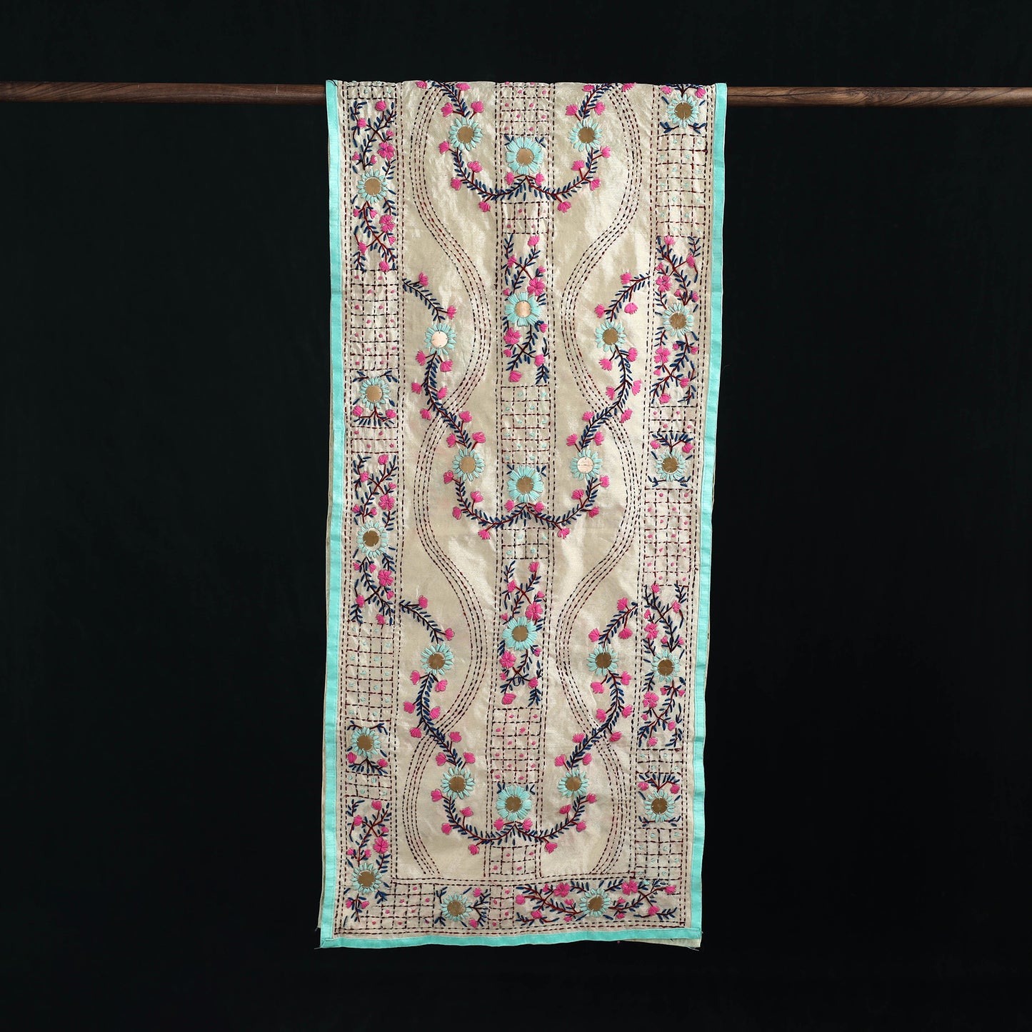 Beige - Ranihati Chanderi Silk Hand Embroidered Stole 112