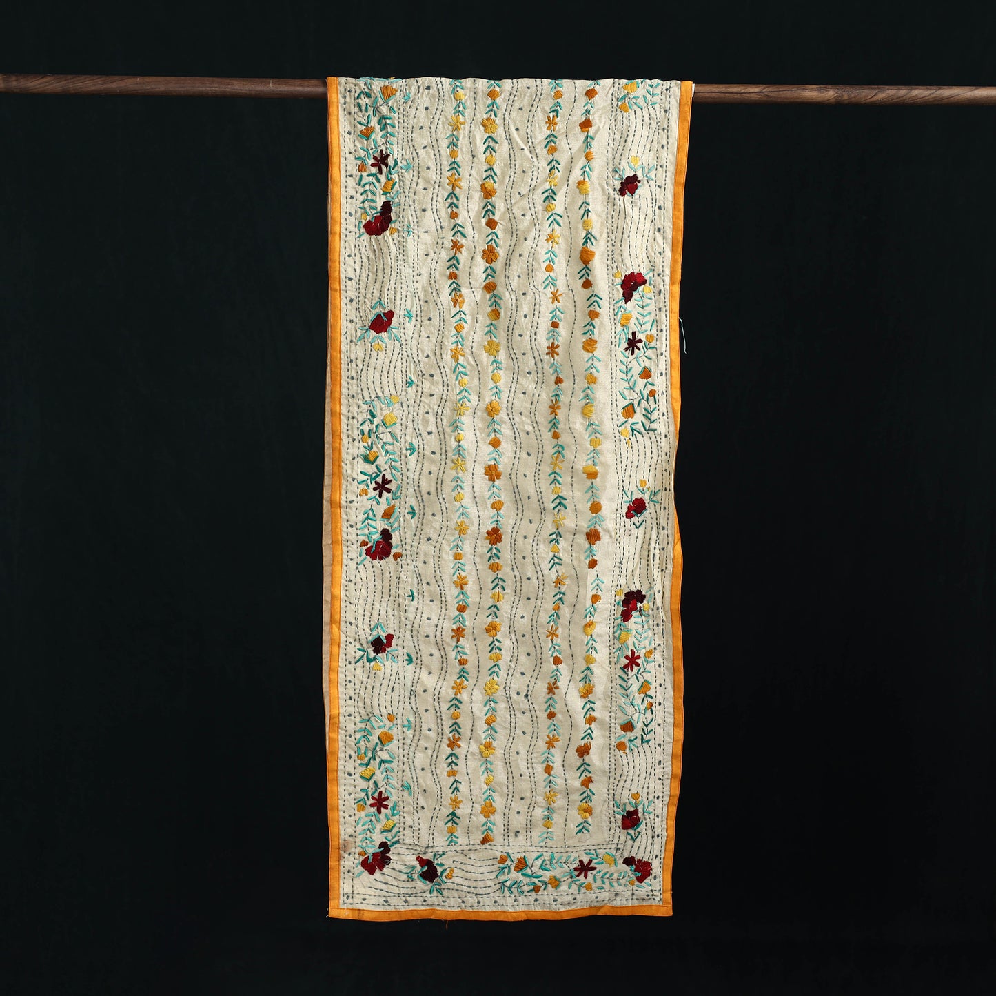 Beige - Ranihati Chanderi Silk Hand Embroidered Stole 106