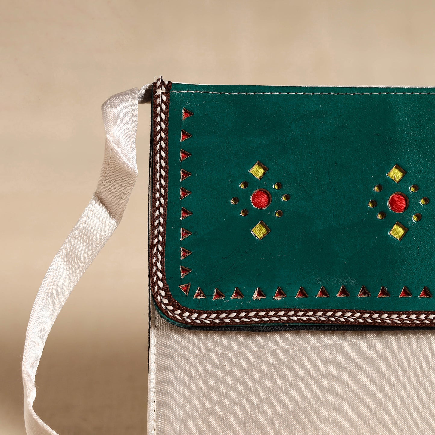 Traditional Kutch Mashru Silk Leather Flap Sling Bag 22
