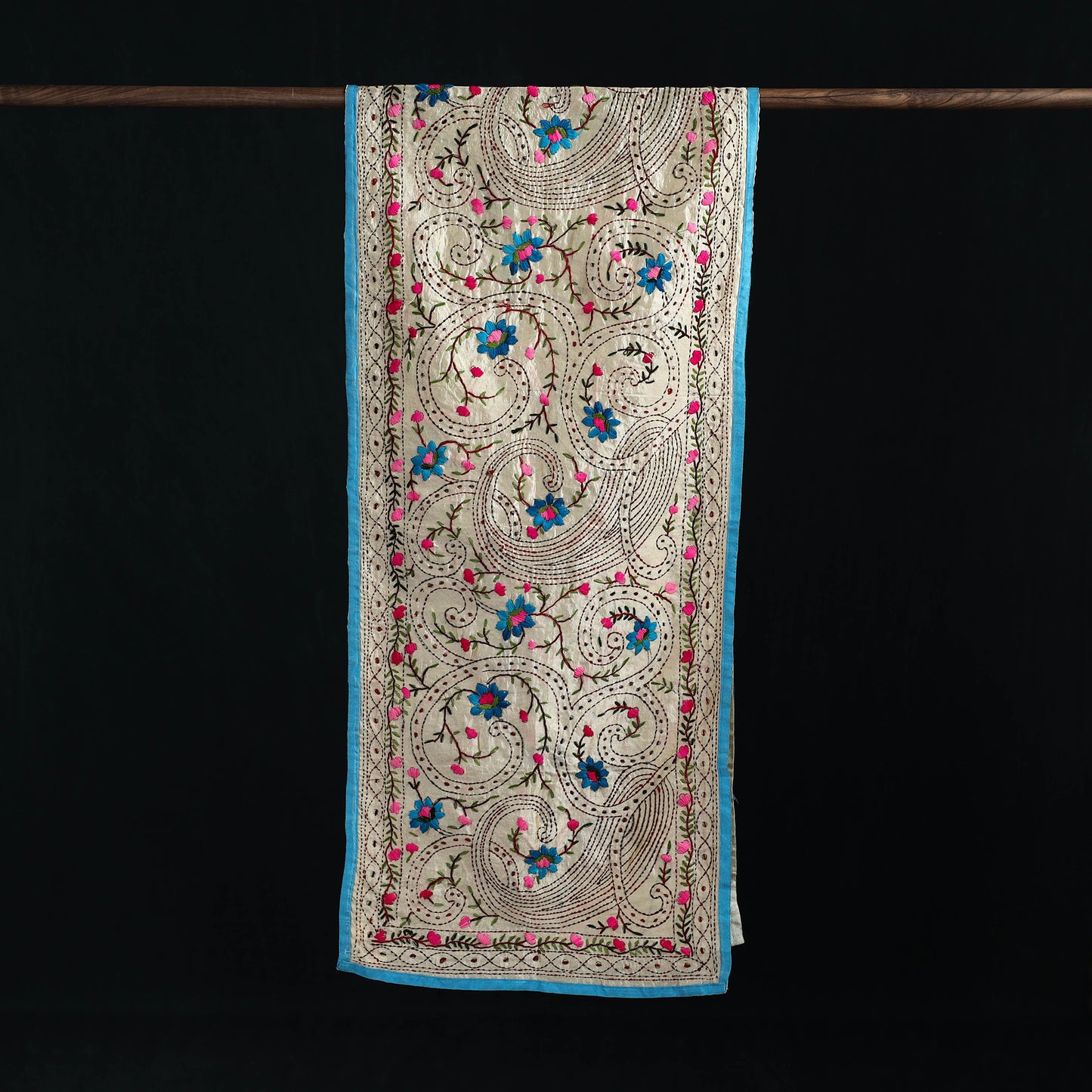 Beige - Ranihati Chanderi Silk Hand Embroidered Stole 90