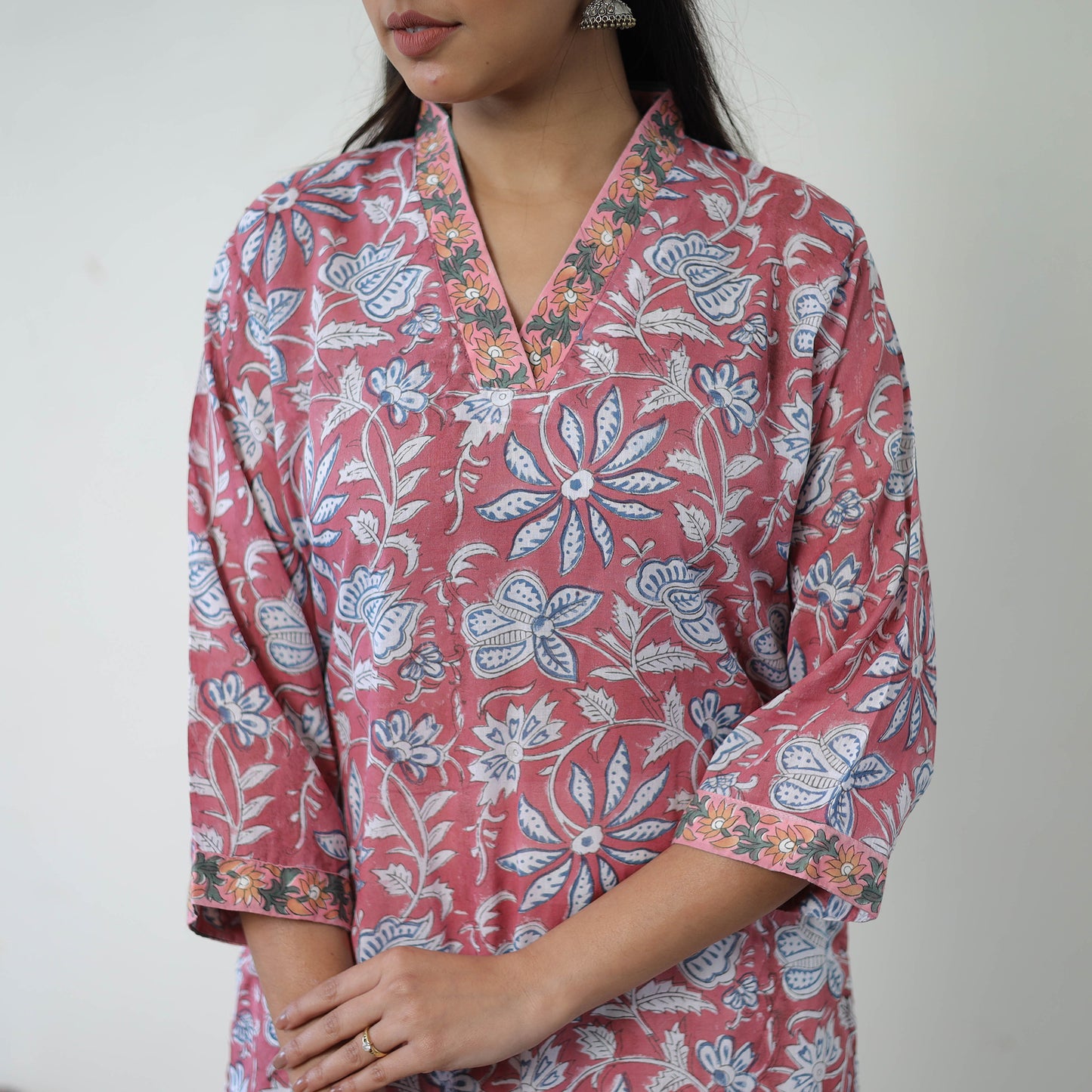 Pink - Block Print Cotton Straight Sanganeri Kurta 16
