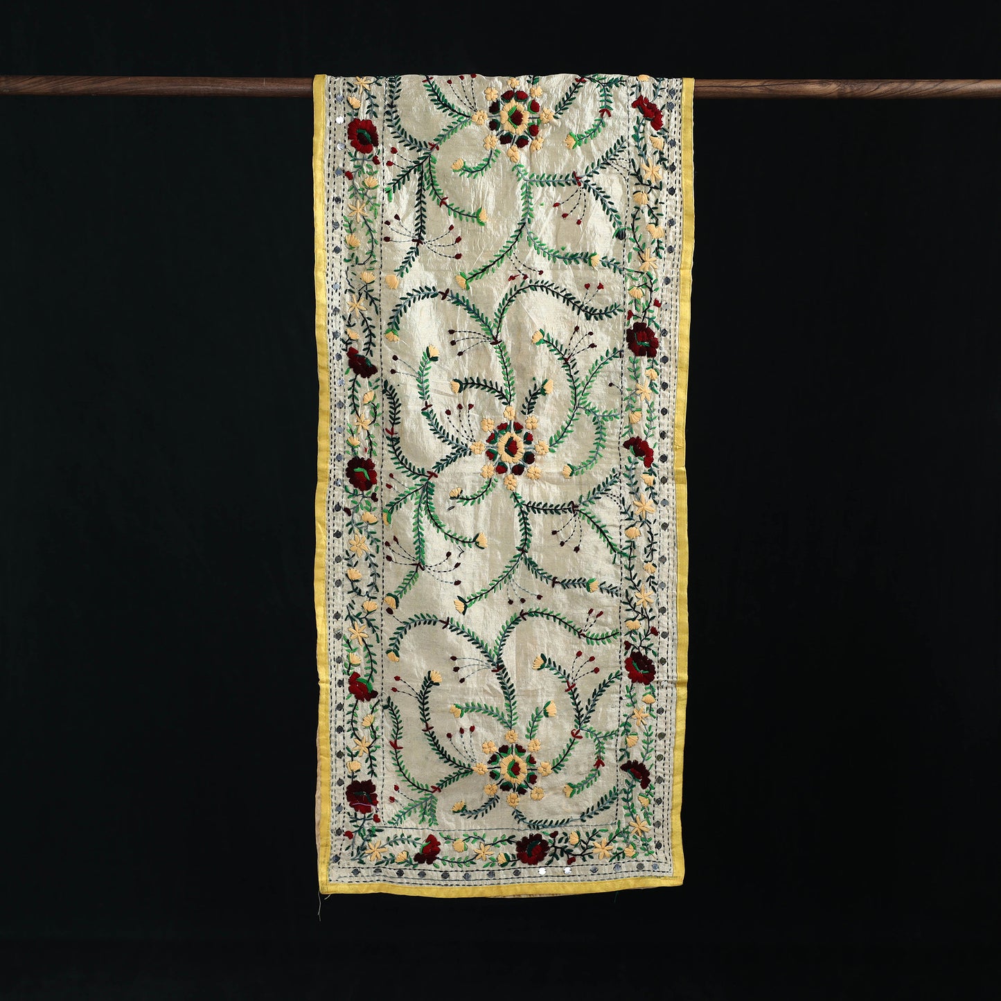 Beige - Ranihati Chanderi Silk Hand Embroidered Stole 69