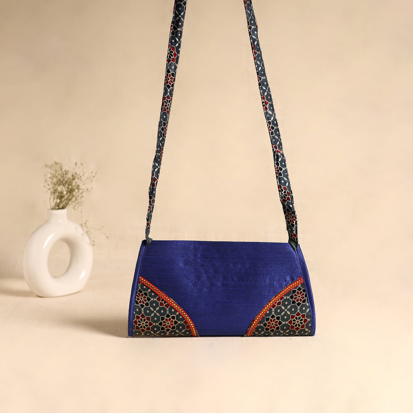 Traditional Kutch Patchwork Silk Leather Flap Sling Bag 32