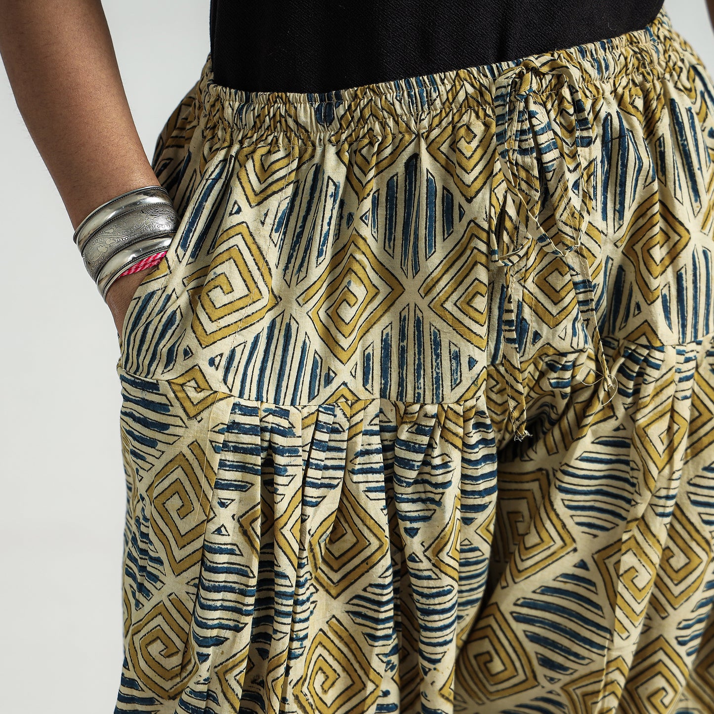 Buy Kalamkari Block Printed Cotton Elasticated Salwar Online at iTokri.com