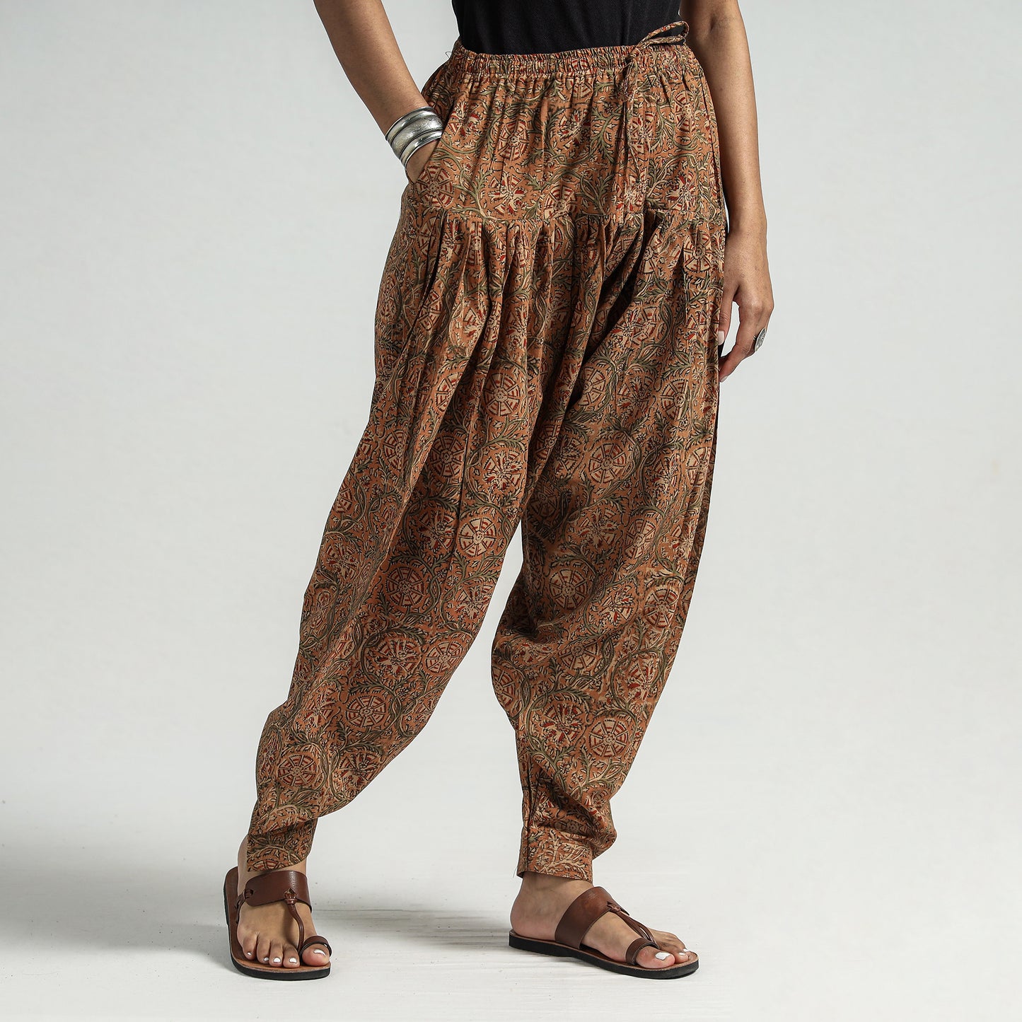 Buy Kalamkari Block Printed Cotton Elasticated Salwar Online at iTokri.com