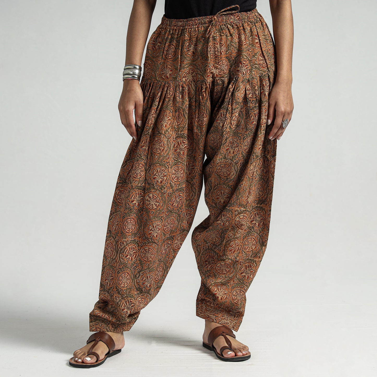 Buy Kalamkari Block Printed Cotton Elasticated Salwar Online at iTokri.com