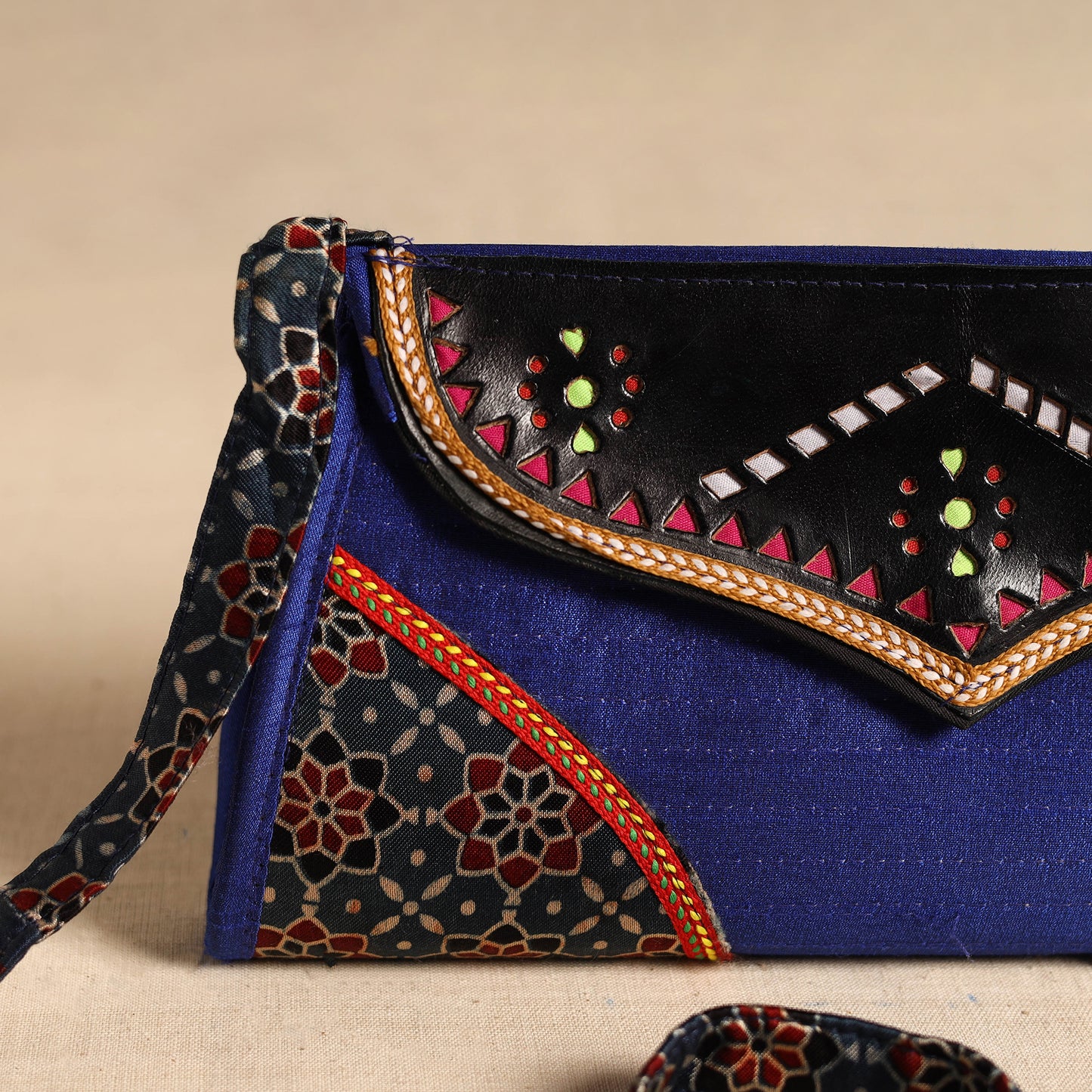 Traditional Kutch Patchwork Silk Leather Flap Sling Bag 35