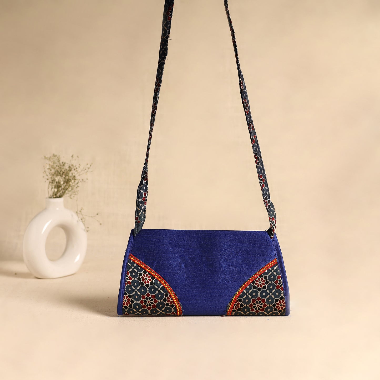 Traditional Kutch Patchwork Silk Leather Flap Sling Bag 35