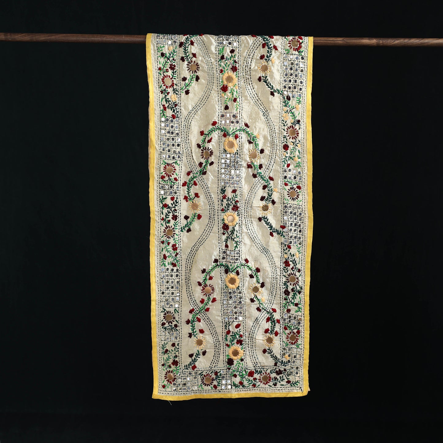 Beige - Ranihati Chanderi Silk Hand Embroidered Stole 51
